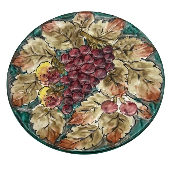Ceramic Collectible Plate w/ Grape Design Italy Signed 10" Textured - Picture 1 of 6